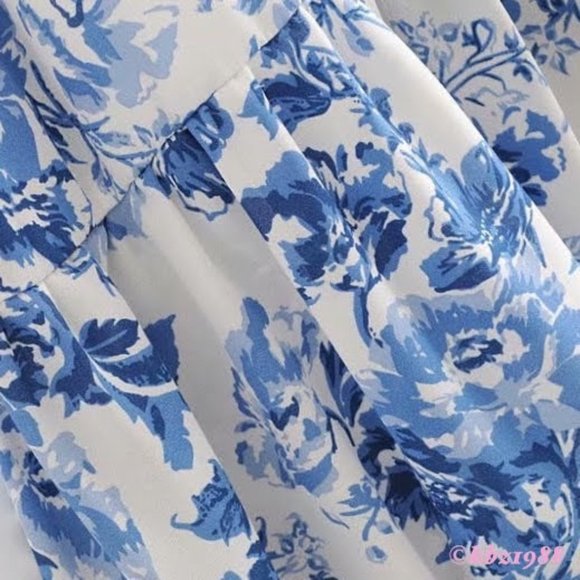 REFORMATION Nikita Olympia Blue & White Floral Toile Midi Dress Long Ruffle 4/S - Picture 9 of 16